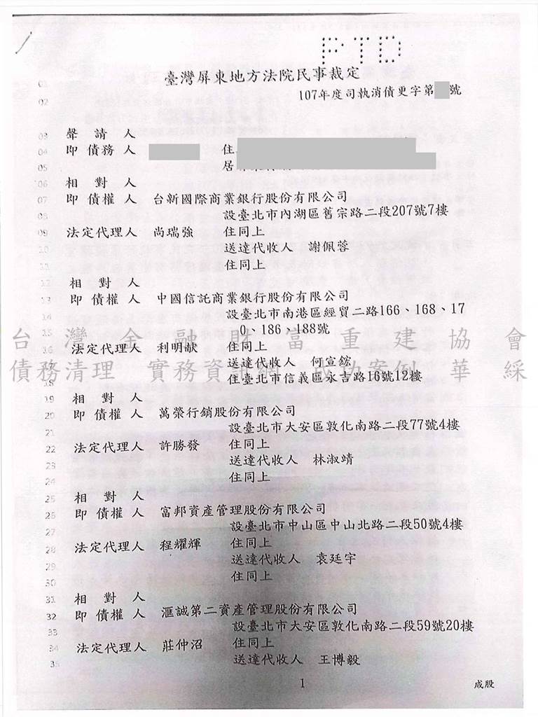 卡債更生|更生免費諮詢|更生協商|屏東地院債務更生成功核准，總債務約294萬，僅償還約32萬